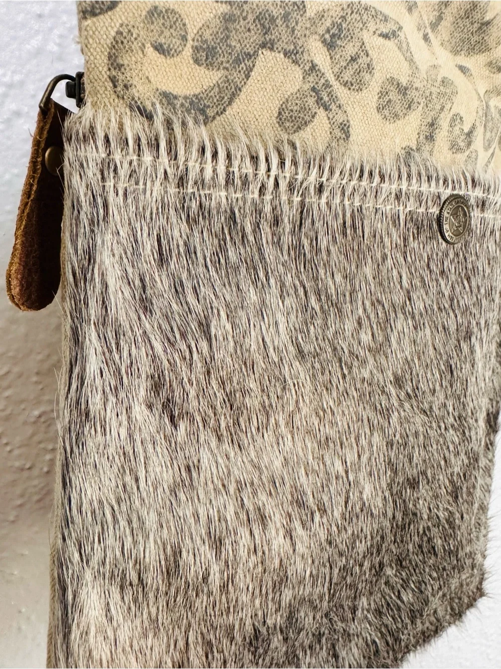 Myra Bag Brown Patterned Canvas & Haircalf Crossbody